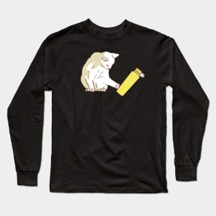 Cat knocking yellow water bottle Long Sleeve T-Shirt